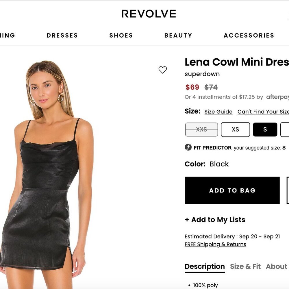 Revolve Lena Cowel Dress in Black by Superdown. Size Medium.